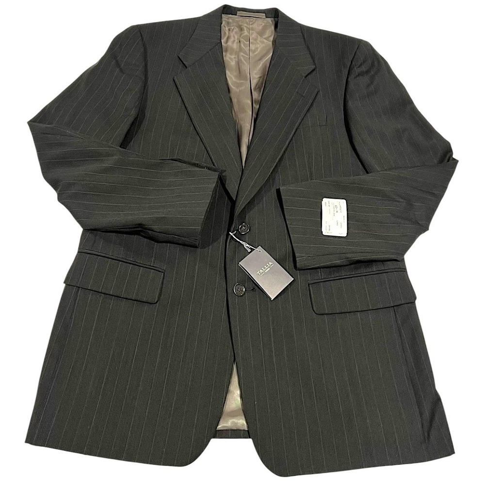 NWT Tallia Uomo Serra Blazer 42L Charcoal Pinstripe‎ Worsted Wool USA